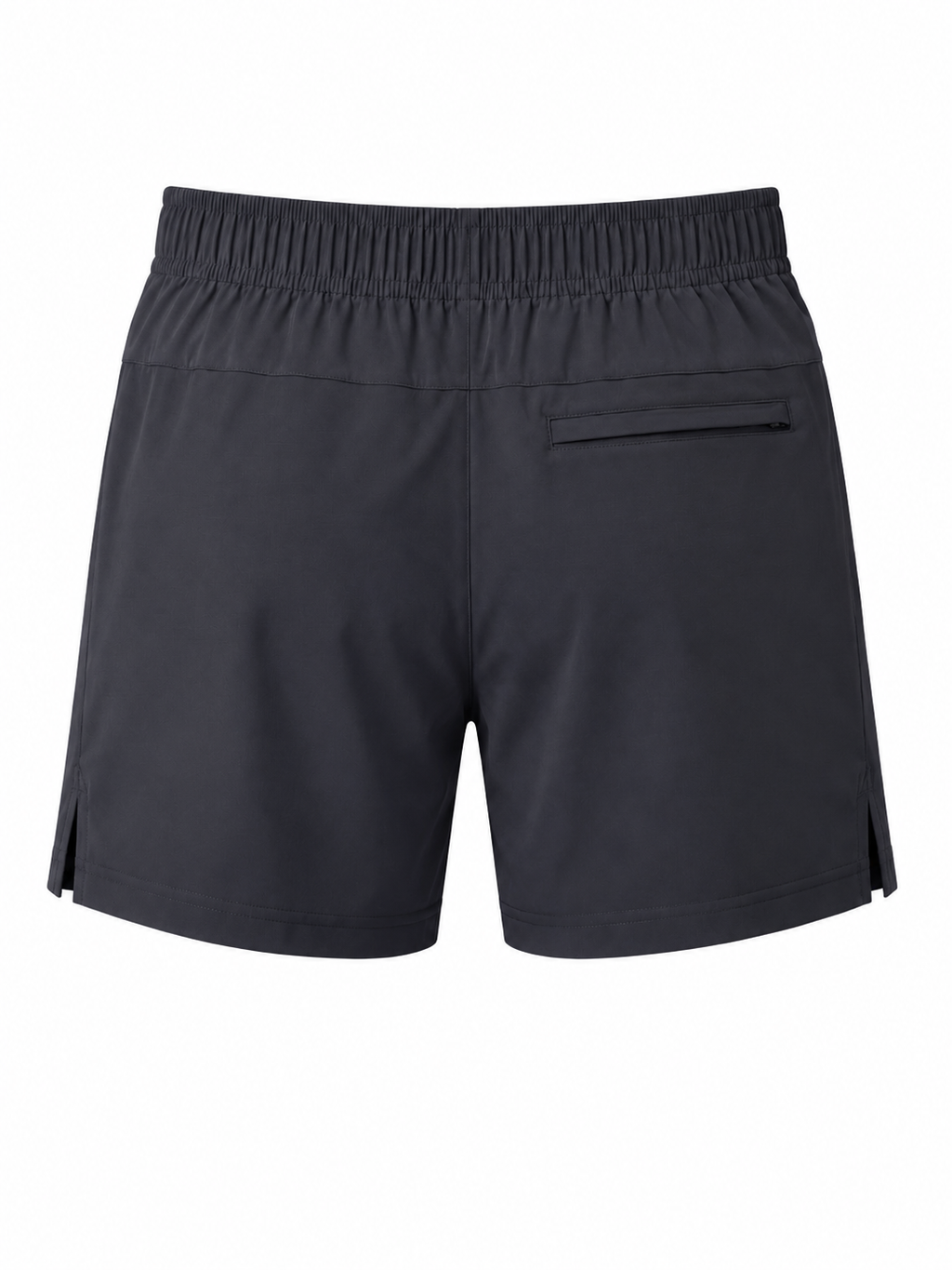 Dark gray athletic shorts with an elastic waistband and a side pocket, shown from the back on a white background.